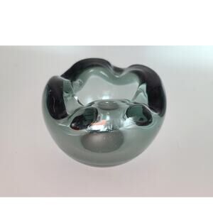 Vintage Heavy Smokey Grey Thick Art Glass Bowl Ashtray Polished Bottom No Mark